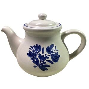 PFALTZGRAFF YORKTOWNE LARGE COFFEE/TEAPOT &LID White & Blue 7" Tall, 7" Wide EUC